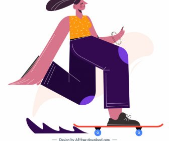 Icono Deportivo De Skate Juguetón Chica Sketch Personaje De Dibujos Animados