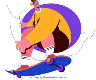 Icono Deportivo De Skate Juguetón Hombre Sketch Personaje De Dibujos Animados