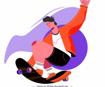 Icono Deportivo De Skateboard Dinámico Hombre Sketch Personaje De Dibujos Animados
