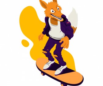 Skateboard Sports Icon Wolf Man Sketch Cartoon Design