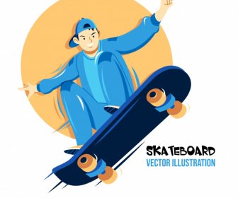 Skater Icon Cartoon Character Sketch Dynamic Design