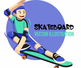 Skater-Symbol Dynamische Cartoon-Charakter-Skizze