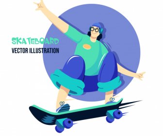 Skater Performance Icon Active Man Sketch Cartoon Character