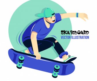 Skater Sports Icon Dynamic Cartoon Sketch