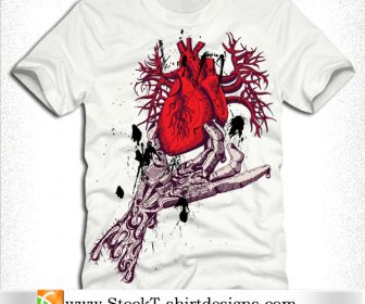 Esqueleto Anatômica Coração Vermelho Com A Concepção De Tshirt Livre De Mão