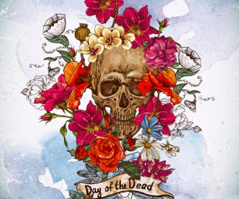 Skull And Poppies Vector Background