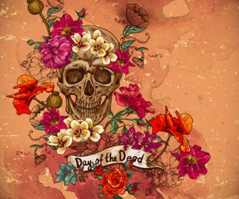 Skull And Poppies Vector Background