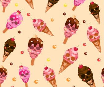 Skull Ice Cream Icons Collection Various Colored Types