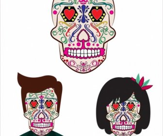 Skull Maske Design Elemente Horror Stil Bunter Dekoration