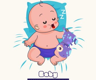 Schlafenden Baby Symbol Niedlichen Cartoon Skizze