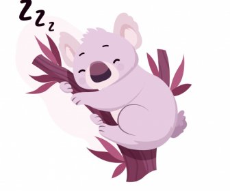 Sleeping Koala Icon Cute Cartoon Character Sketch