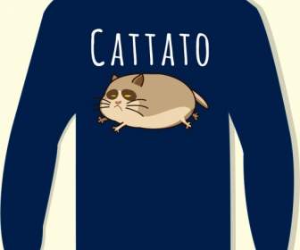 Kurzarm T-Shirt Vorlage Lustige Katze Symbol Cartoon Design