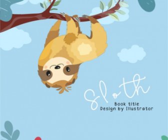 Sloth Book Cover Template Cute Handdrawn Cartoon Sketch