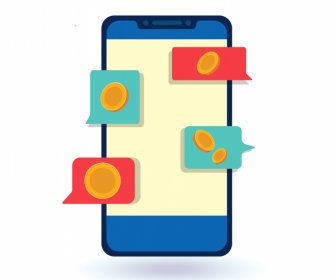 Smart Phone Forex App Ikon Koin Ucapan Gelembung Dekorasi