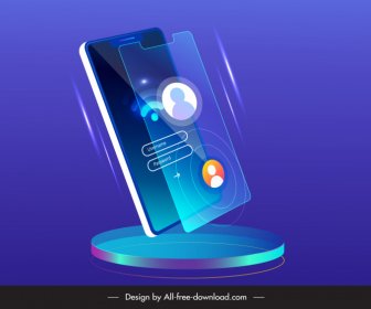 スマートフォンの電話広告テンプレート3Dスケッチ光効果ベクター画像