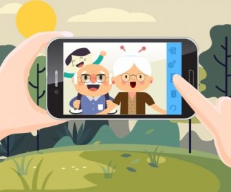 Smartphone Selfie Advertisement Human Screen Icons Cartoon Design