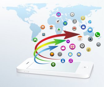 Ilustrasi Vektor Smartphone Dengan Dengan Teknologi Aplikasi Ikon