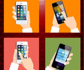 Smartphones In Hand Vector Illustrations With Retro Frame