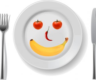 улыбка диск с фруктами Ложка-вилка и нож