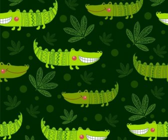Smiling Crocodile Background Green Repeating Decoration