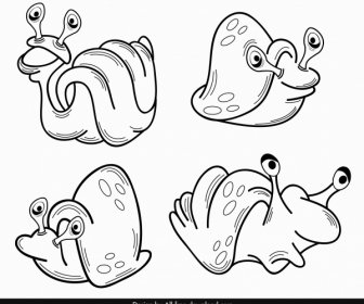 Snail Species Icons Funny Handdrawn Cartoon Sketch
