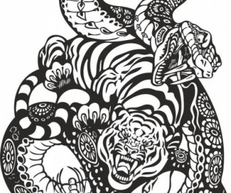 ヘビと虎は無料のcdrベクトルアートを戦う