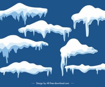 snow cap icons white flat sketch melting shapes