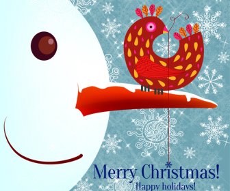 Snowman Dan Ayam Dekorasi Pada Latar Belakang Natal Kepingan Salju