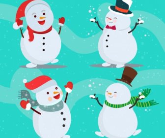 Коллекция икон Снеговик мило стилизованные счастливые эмоции