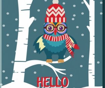 Snowy Winter Background Stylized Owl Icon