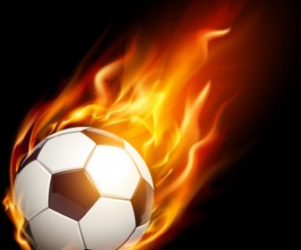 Soccer Background Red Fire Ball Icon Realistic Design
