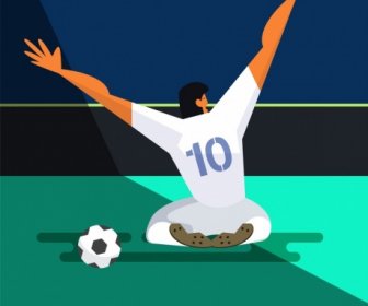 Soccer Banner Cheering Player Icon Colored Cartoon