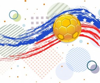 Soccer Event Banner Grunge Usa Flag Ball Icons