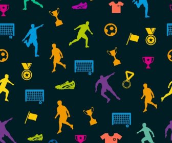 Soccer Icons Pattern Colorful Silhouette Repeating Style