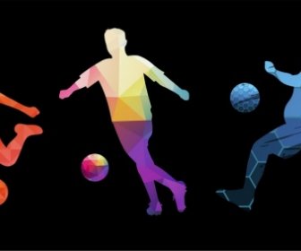 Soccer Player Icons Collection Colorful Silhouette Poly Decoration