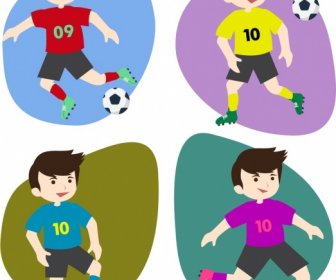 足球運動員圖標收集各種彩色平面隔離
