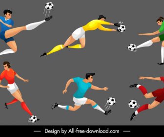 Soccer Players Icons Motion Sketch Cartoon Characters
