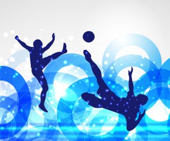 Soccer Poster With Players On Circles Bokeh Background