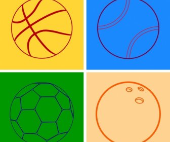 Soccer Tennis Basketball Bowling Balls Outline Flat Design