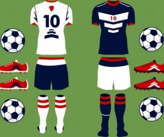足球制服圖標設定各種彩色平面設計