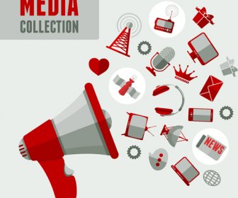 Vector De Los Medios De Comunicación Social Iconos Estilo Rojo