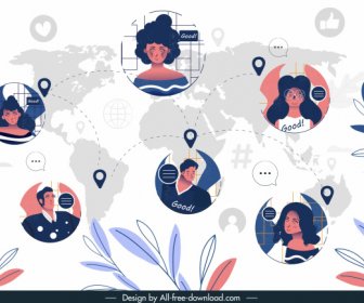 Social Media Network Background Human Avatar Global Map