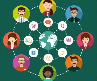 Social Networking Design Human Icons Circle Infographic Style