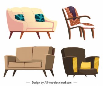 Sofa Furniture Icons Classical Contemporary Sketch