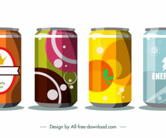 Soft Drink Can Icons Colorful Modern Decor