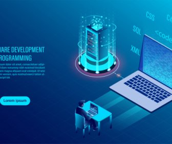 Software Development And Coding Programming Of Concept Data Processing Computer Code With Window Interface Flat Isometric Illustration