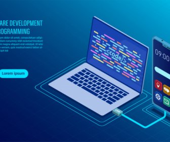 Software Development And Coding Programming Of Concept Data Processing Computer Code With Window Interface Flat Isometric Illustration