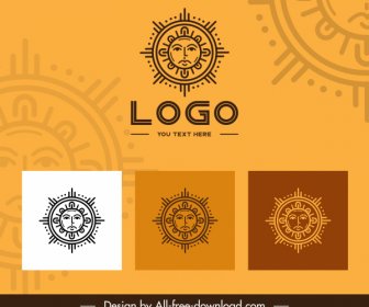 Solar-Logo-Vorlagen Retro Stilisierte Flache Symmetrische Skizze