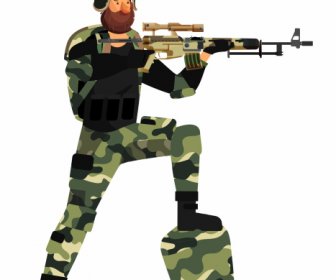 Personagem De Banda Desenhada Colorido ícone Do Soldado