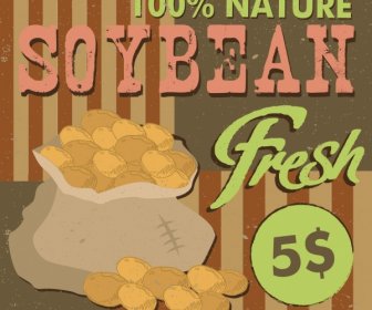 Soybean Advertisement Peas Bag Icon Retro Design